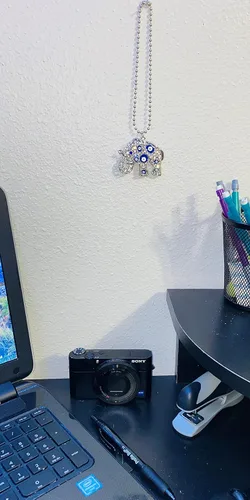 Miniatura 3 de LUCKBOOSTIUM Elegante adorno colgante de elefante plateado en cadena de bolas, dije y signo de buena suerte y bendición, accesorios decorativos