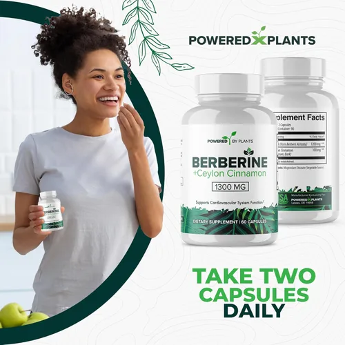 Miniatura 9 de Suplemento de berberina pura, 1300 mg de berberina con canela de Ceilán para el metabolismo y el apoyo del sistema inmunológico, 1 paquete de 180