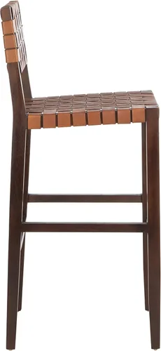 Miniatura 6 de Safavieh Home Collection Paxton Taburete de bar de cuero tejido de nogal y coñac de 30 pulgadas
