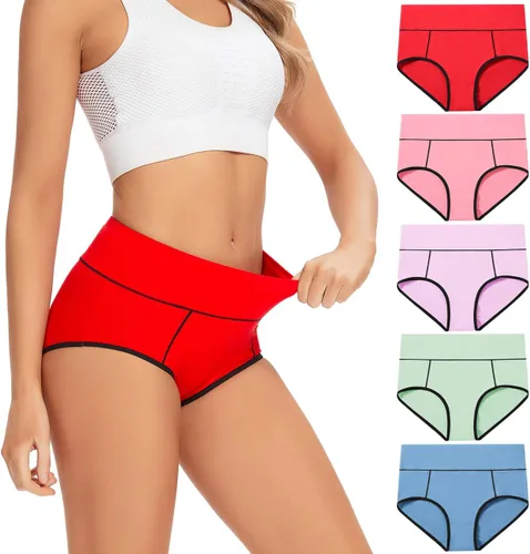 Miniatura 7 de POKARLA Ropa interior de algodón de cintura alta para mujer, suave, transpirable, bragas de cobertura completa, pantaletas elásticas, ropa