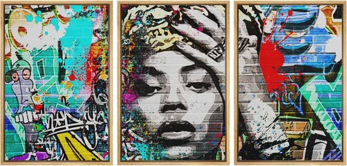 Miniatura 30 de wall26 Lienzo enmarcado para pared, juego de arte impreso con collage de polígonos en espiral negro y tostado, ilustraciones de patrones abstractos