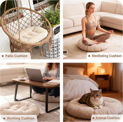 Miniatura 3 de Tiita - Cojín cuadrado para el suelo al aire libre, cojín de asiento grueso tuftado, gran cojín de suelo para yoga, meditación, sala de estar
