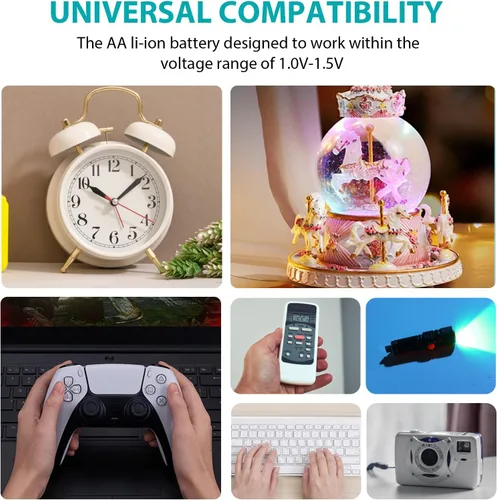 Miniatura 6 de Paquete de 4 baterías de litio recargables AA con cable de carga USB-C, 1000 ciclos, 1.5 V, 3400 mWh, baterías dobles A