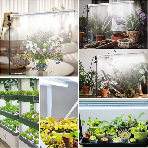 Miniatura 9 de Luz LED de pie para crecimiento, barra T8 ajustable de 2 pies, luz blanca de 4500 K de espectro completo para cultivo de plantas en el soporte