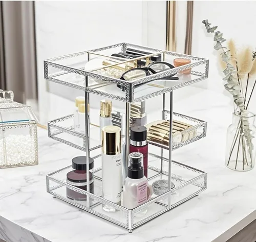 Miniatura 3 de Organizador de cosméticos de rotación de 360 grados - Almacenamiento premium de maquillaje con base giratoria, almacenamiento de cosméticos