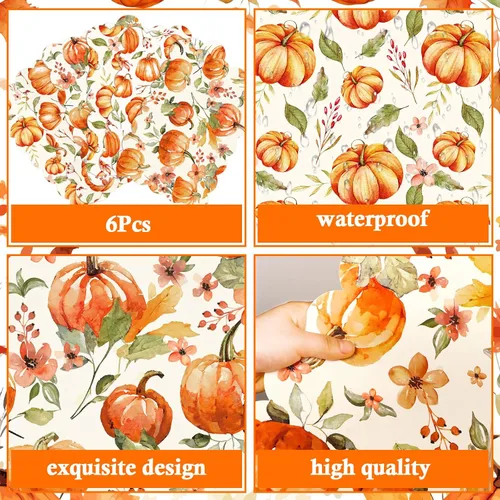 Miniatura 4 de Oinyoung - Juego de 6 manteles individuales de otoño de acuarela de 12 x 17 pulgadas, juego de 6 manteles individuales de plástico de calabaza