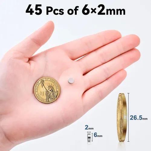 Miniatura 2 de SMARTAKE 45 piezas de imanes para refrigerador, imanes pequeños redondos de 6x2mm para nevera, imanes de neodimio premium multiusos para oficina