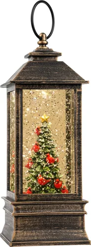 VISFLAIR Árbol de Navidad iluminado de 10 pulgadas, con música, globo de nieve, decoración de purpurina giratoria para el hogar de Navidad, sala de
