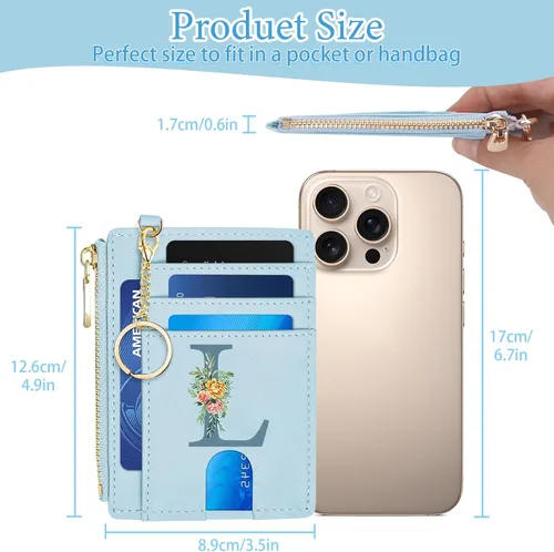 Miniatura 6 de Tarjetero para mujer minimalista y delgado con bolsillo frontal, bloqueo RFID, cartera compacta con ventana para identificación y bolsillo