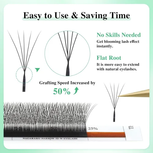 Miniatura 41 de NAGARAKU Extensiones de pestañas falsas en forma de W de 4D, suaves y naturales, con volumen, rizado D, 0.07mm, mezcla de 8-15mm, abanico 0.07-D 4D W