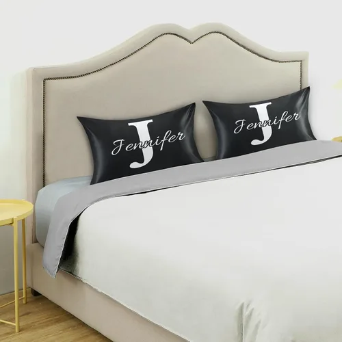 Miniatura 5 de Fundas de almohada negras personalizadas de seda con cierre de sobre, funda de almohada de satén tamaño estándar para personas que duermen
