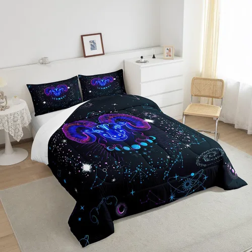 Miniatura 4 de Aries Bedding - Juego de edredón tamaño individual de nebulosa hippie y astrología del zodiaco trippy, juegos de ropa de cama y colecciones