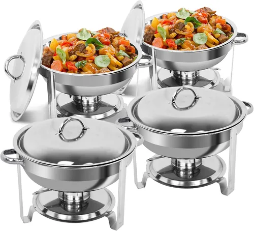 Miniatura 11 de Super Deal - Plato redondo de acero inoxidable de 5 cuartos de galón, para catering, cena y bufé, Plateado