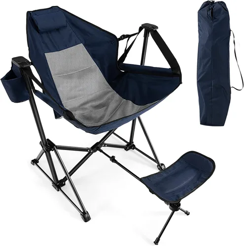 DORTALA Sillas hamaca oscilantes para campamento, silla de campamento mecedora con reposapiés retráctil, silla de campamento plegable para adultos,