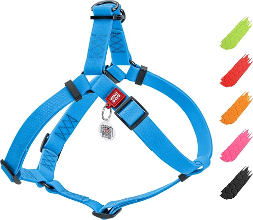 WAUDOG Arnés ajustable impermeable para perro, resistente con cierre de metal duradero y placa de identificación QR, para niño y niña (20-32 Azul