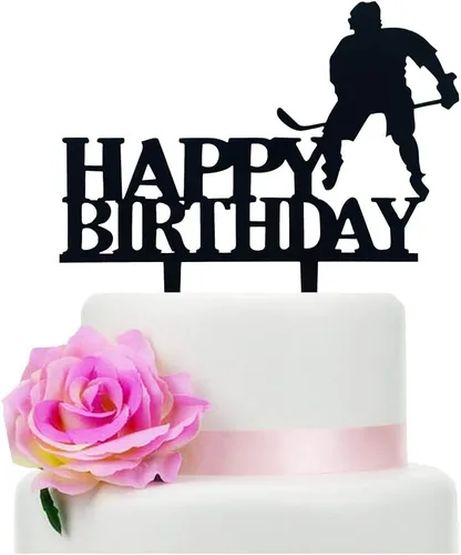 Decoración para tartas de hockey sobre hielo, acrílico, negro, para decoración de fiesta de cumpleaños para baby shower o para niños, padre/hombres,