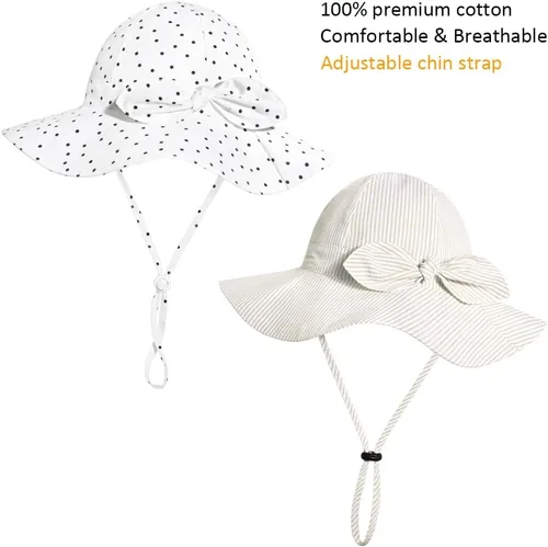 Miniatura 102 de Sombrero de sol para bebé niña con UPF 50+ sombrero de playa ajustable para exteriores con ala ancha