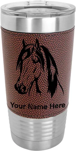 Miniatura 15 de LaserGram Vaso aislado al vacío de 20 onzas, cabeza de caballo 1, grabado personalizado incluido (cuero sintético, rústico)