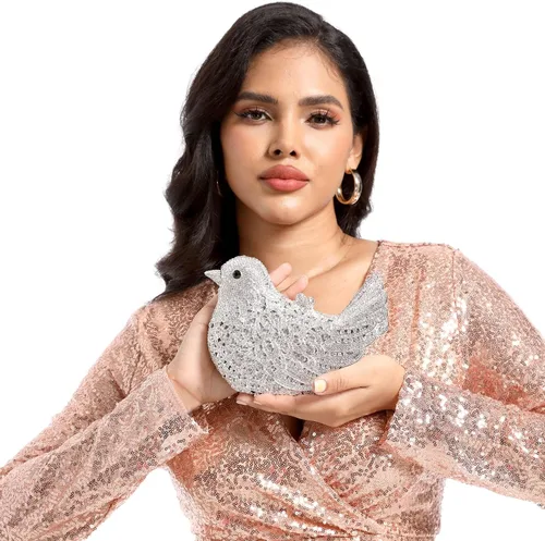 Miniatura 3 de Boutique De FGG Monederos de mano de cristal para mujer, elegante bolso de noche con diamantes de imitación, paloma de graduación, bolso de mano