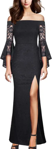 Miniatura 2 de VFSHOW Vestido largo de noche para mujer, con hombros descubiertos y manga acampanada, formal, para bodas y fiesta