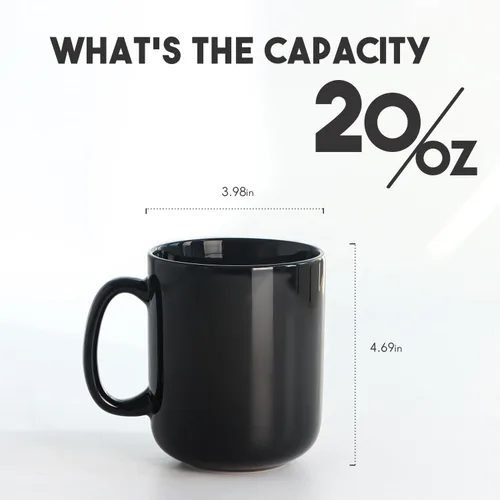 Miniatura 2 de harebe Taza de café grande de 20 onzas, taza de té de cerámica lisa para oficina y hogar, gran capacidad con asa, color negro