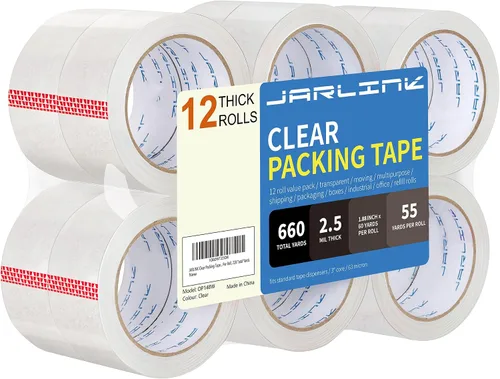 Miniatura 9 de JARLINK Cinta de embalaje transparente (12 rollos), cinta de embalaje resistente para embalaje de envío, sellado en movimiento, 1.88 pulgadas