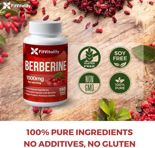 Miniatura 2 de Suplemento de berberina premium, 150 cápsulas – Suministro para 50 días, 1500 mg de berberina por porción, Berberina HCI hecha de ingredientes 100%