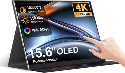 Monitor portátil con pantalla táctil de 15.6" 4K UHD 3840X2160 100000:1 OLED de 10 puntos con pantalla táctil de 10 puntos, con funda protectora,