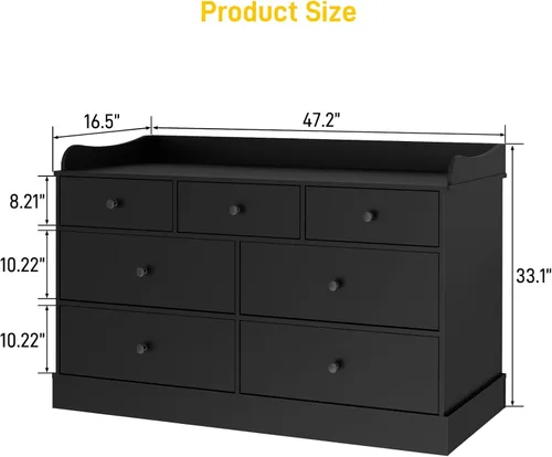 Miniatura 2 de Vabches Armario para niños con 7 cajones, cambiador para guardería, cómoda blanca, cómoda para bebé, muebles de dormitorio para niños, mesita