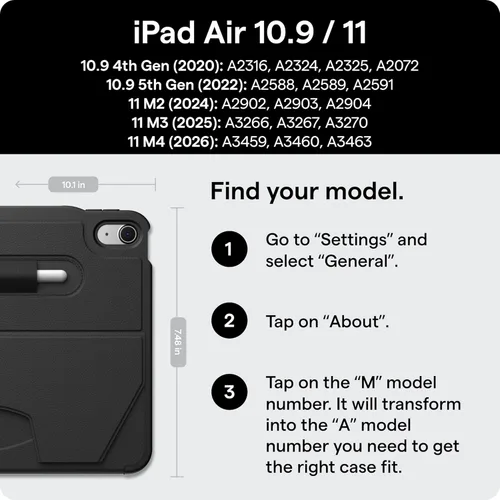Miniatura 2 de ZUGU CASE Para iPad Air 11 M4 2026/M3 2025/M2 2024 iPad Air 4 y 5 de 10.9 pulgadas (2020/2022) – Protector ultrafino, soporte magnético, cubierta