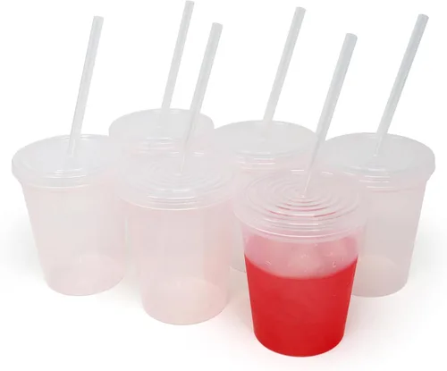 Miniatura 14 de Rolling Sands Vasos de plástico reutilizables para estadios con tapas, paquete de 6, vasos y tapas fabricados en Estados Unidos, incluye 6 popotes