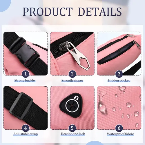 Miniatura 3 de Kajaia Riñonera de neón de 16 piezas, a granel, bolsas de cintura ajustables a granel, juego de cintura impermeable para mujeres y hombres, bolsa