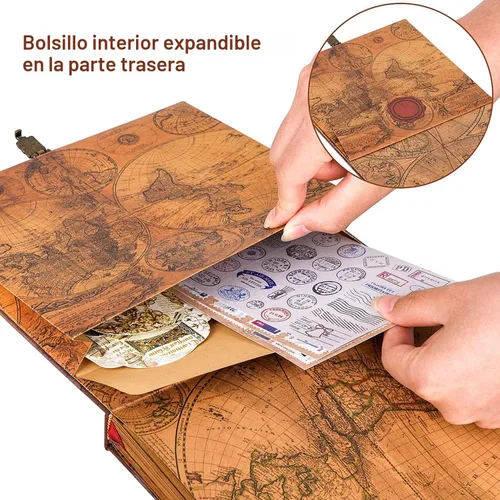 Miniatura 4 de JIMBON Nuestro libro de aventuras álbum de recortes de fotos estilo retro con tapa de letras en relieve diario de viaje, kit de libro de recortes