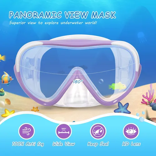 Miniatura 2 de Máscara de natación para niños, gafas de natación para niños de 180° antivaho, a prueba de fugas, con cubierta de nariz y correa de tela para edades