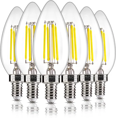 Miniatura 11 de ALAMPEVER Paquete de 6 bombillas para lámpara de techo, equivalente a 40W, foco E12 de candelabro, foco LED regulable de 330 lm, 2200 K blanco