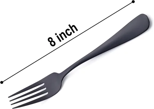 Miniatura 2 de Juego de 12 tenedores de acero inoxidable de 8 pulgadas, color negro mate, tenedores de postre, tenedores de cubiertos para familia, cocina