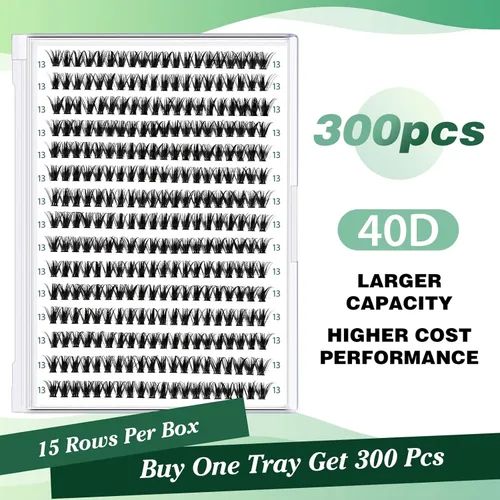 Miniatura 16 de Extensiones de racimos de pestañas 300 piezas, pestañas individuales 40D 0.07D rizado 11mm, para colocar en casa, bandeja grande de volumen