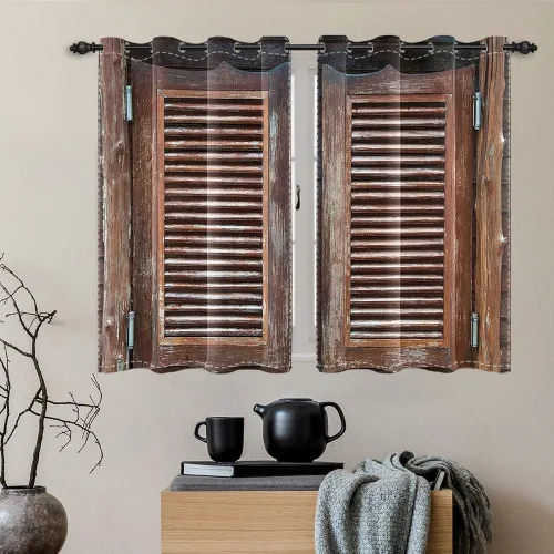 Miniatura 98 de Cortinas rústicas para ventana de puerta de granero, puerta de madera gris, puerta de garaje, tratamiento de ventana para sala de estar, dormitorio