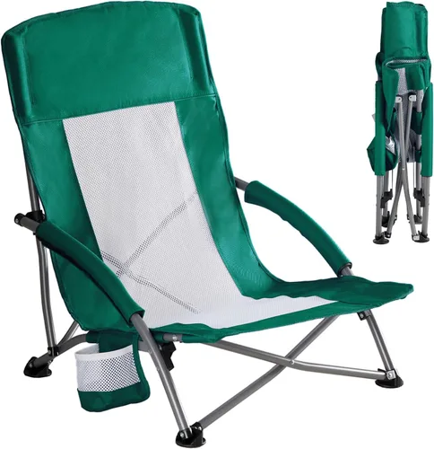 Miniatura 9 de DUMOS Silla de playa plegable para campamento, silla de playa ligera y baja portátil con soporte para tazas, bolsillo de almacenamiento, respaldo