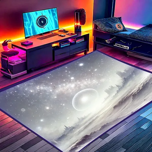 Alfombra de juegos con luz LED RGB (3 x 5 invierno celestial) – Alfombra para dormitorio de jugadores, decoración de juegos – Alfombra
