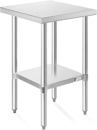 KUTLER Mesa de acero inoxidable de 24 x 18 pulgadas, mesa de trabajo y preparación de cocina comercial resistente NSF con estante inferior para
