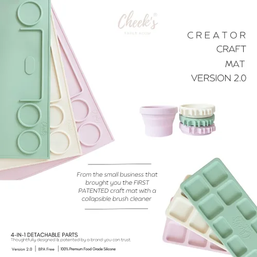 Miniatura 3 de Alfombrilla de silicona para manualidades y pintura de Cheek's Paper Room - Creador V.2.0 (Matcha) Alfombrilla grande con limpiador de pinceles