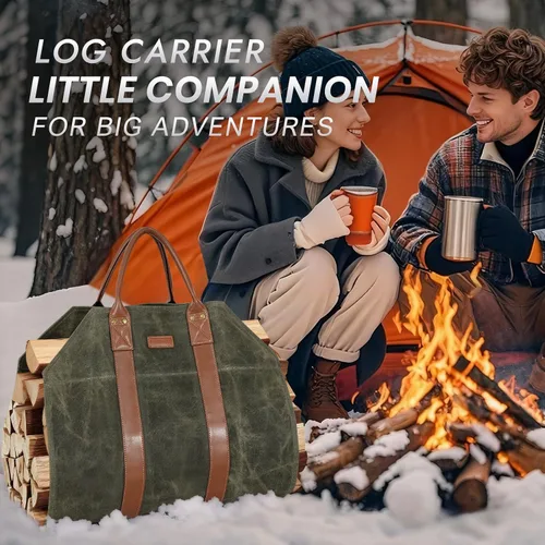 Miniatura 7 de INNO STAGE Bolsa de lona para troncos, bolsa de madera duradera, accesorios para estufas de chimenea, soporte de leña extra grande con asas