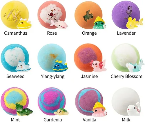 Miniatura 9 de Bombas de baño con sorpresa en el interior, paquete de 6/12 unidades de regalo de baño de burbujas gaseosas, huevo de dinosaurio y océano, bolas