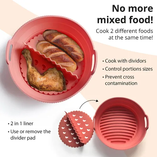 Miniatura 3 de ARIALASQUALITY Juego de accesorios para freidora de aire con divisor de 8 piezas, forros antiadherentes reutilizables, juego de cocina