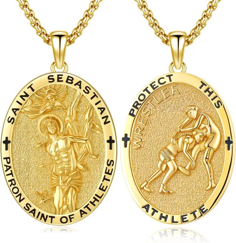 Miniatura 675 de Collar con colgante de plata de ley 925 con medalla de San Patrón, joyería religiosa para hombres y mujeres, con cadena de acero inoxidable 316L
