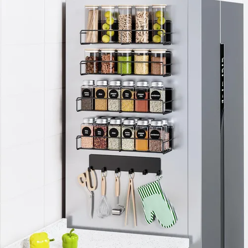 Miniatura 13 de Mystozer Paquete de 2 organizadores magnéticos para especias, ahorro de espacio para refrigerador y horno microondas, estante magnético