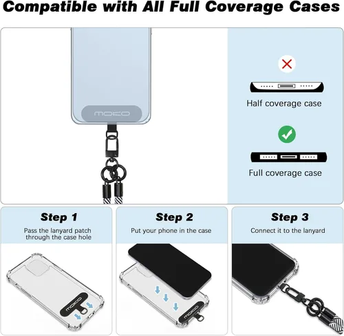 Miniatura 5 de MoKo Cordón cruzado para teléfono, correa de muñeca y cordón cruzado para teléfono con longitud ajustable, correa para iPhone y Samsung, con 2 Blanco