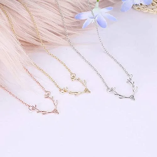 Miniatura 4 de Joya Gift Collar ajustable de aleación de oro rosa, cuernos de oro, collar de ciervo de plata, simple y a la moda, cabeza de alce para mujer