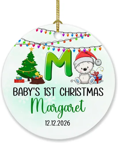 Miniatura 26 de Adorno de Navidad de la segunda Navidad del bebé 2026, marco de fotos de corona, adorno de segunda Navidad para papá, mamá, nombre de bebé